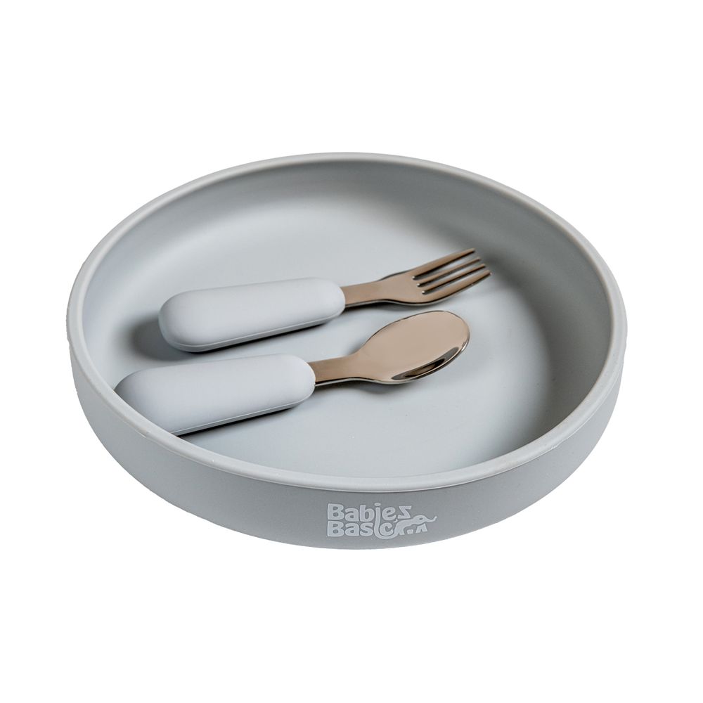 Babies Basic - Silicone Baby Feeding Set - Grey - 3 Pcs