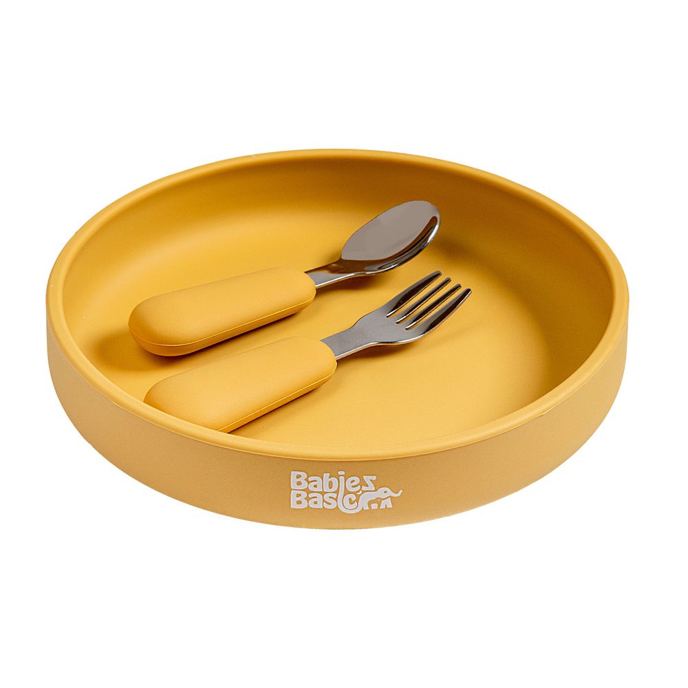 Babies Basic - Silicone Baby Feeding Set - Yellow - 3 Pcs
