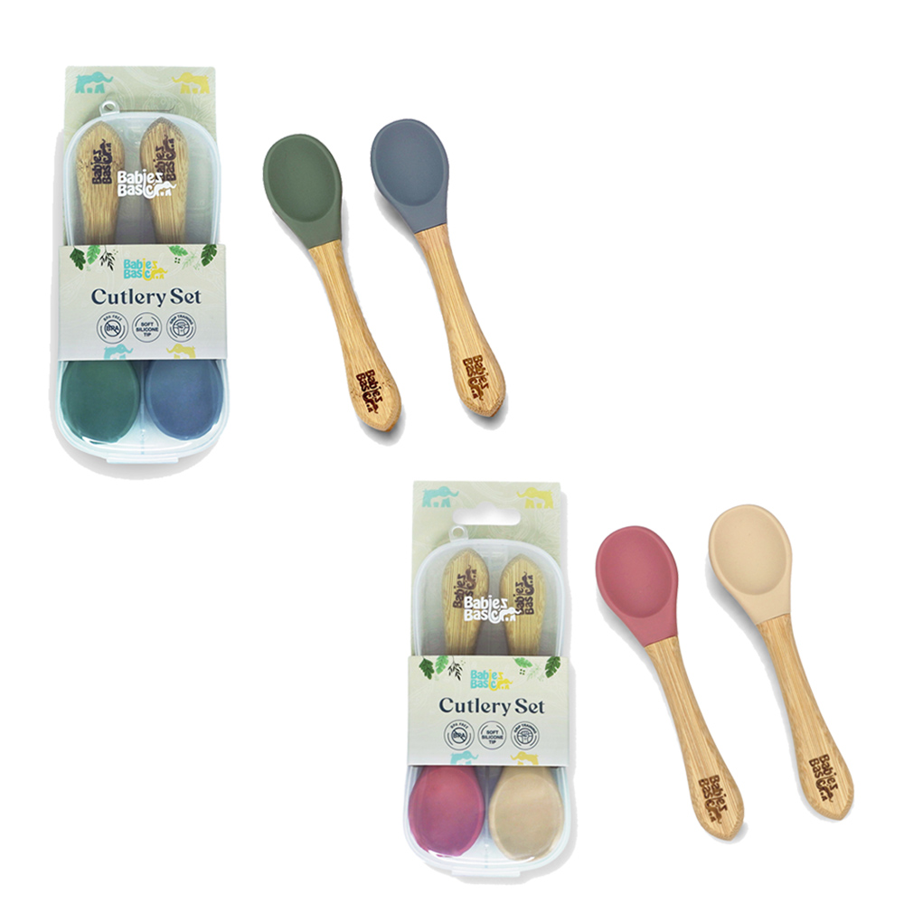 Babies Basic - Silicone Spoon With Bamboo Handle - 2 Pcs
