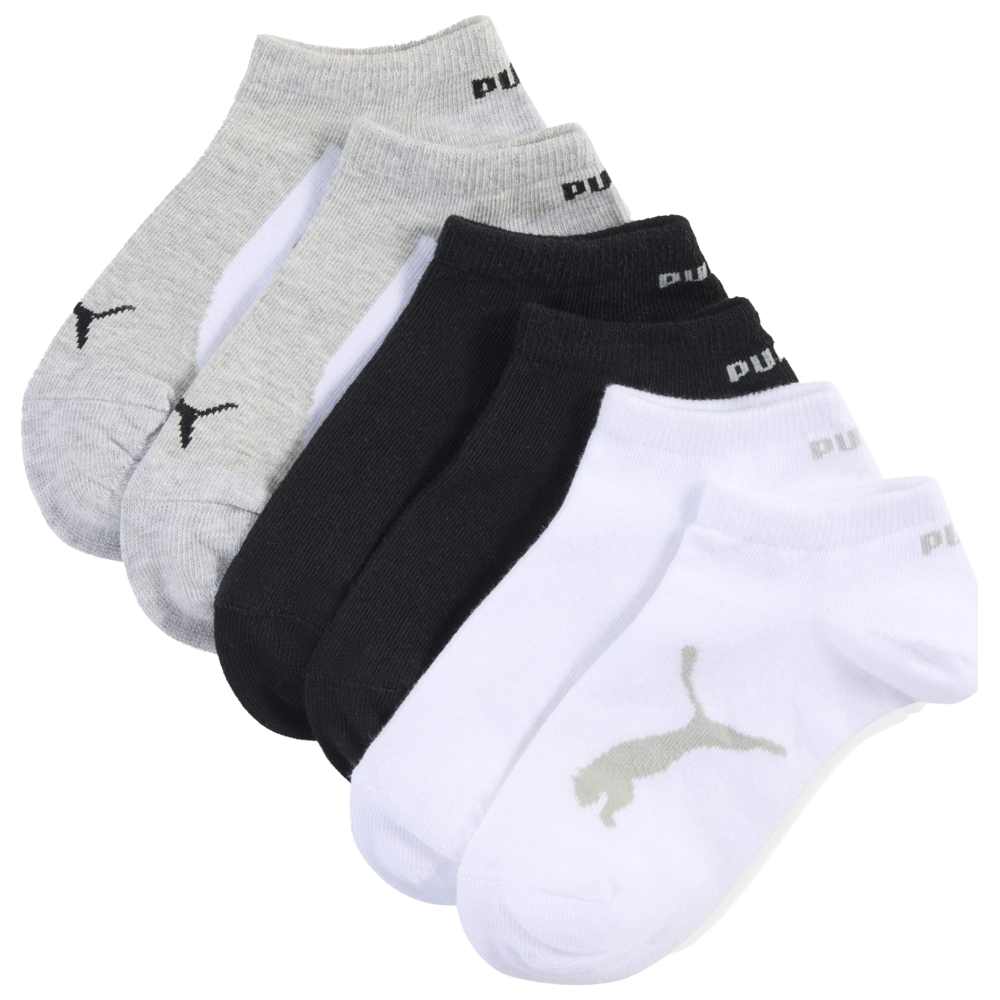 Puma - Kids Plain Sneaker Socks - Black/White/Dark Grey - Pack of 3