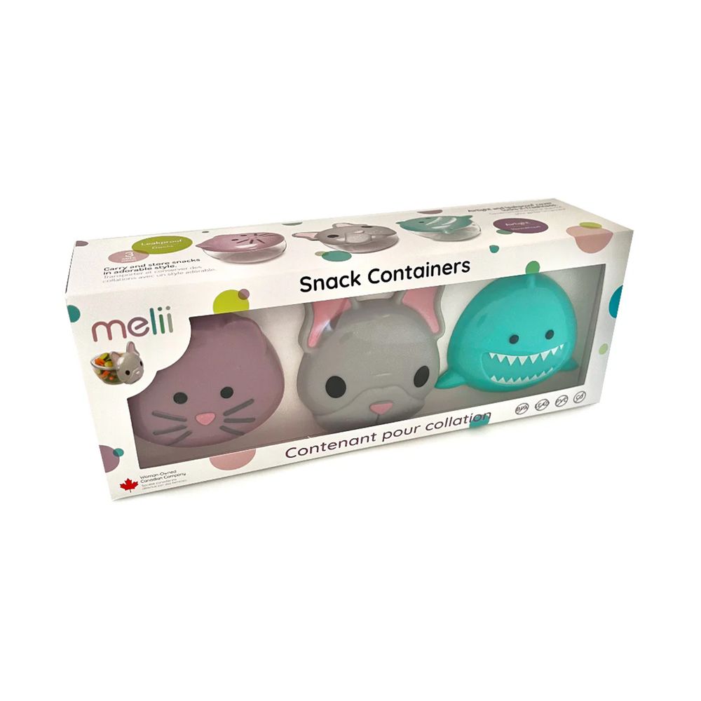 Melii Snack Container With Pctg Base 232ml - Pack of 3 - Bulldog, Shark, & Cat