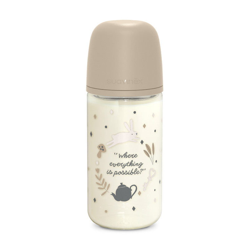 Suavinex - Glass Baby Feeding Bottle 3 Months+  240ml- Beige