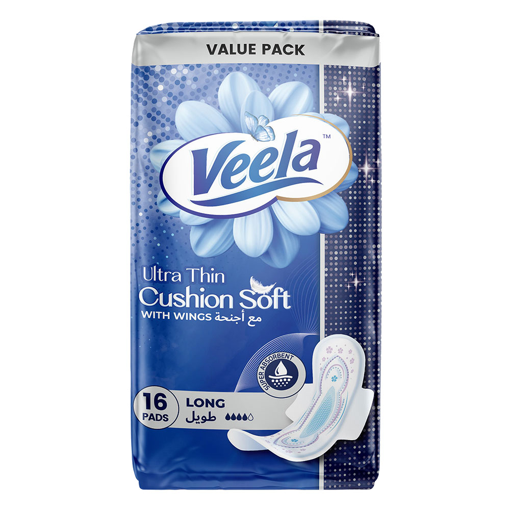 Veela Cushion Soft Ultra Thin Pads With Wings - Long - 16 Pads