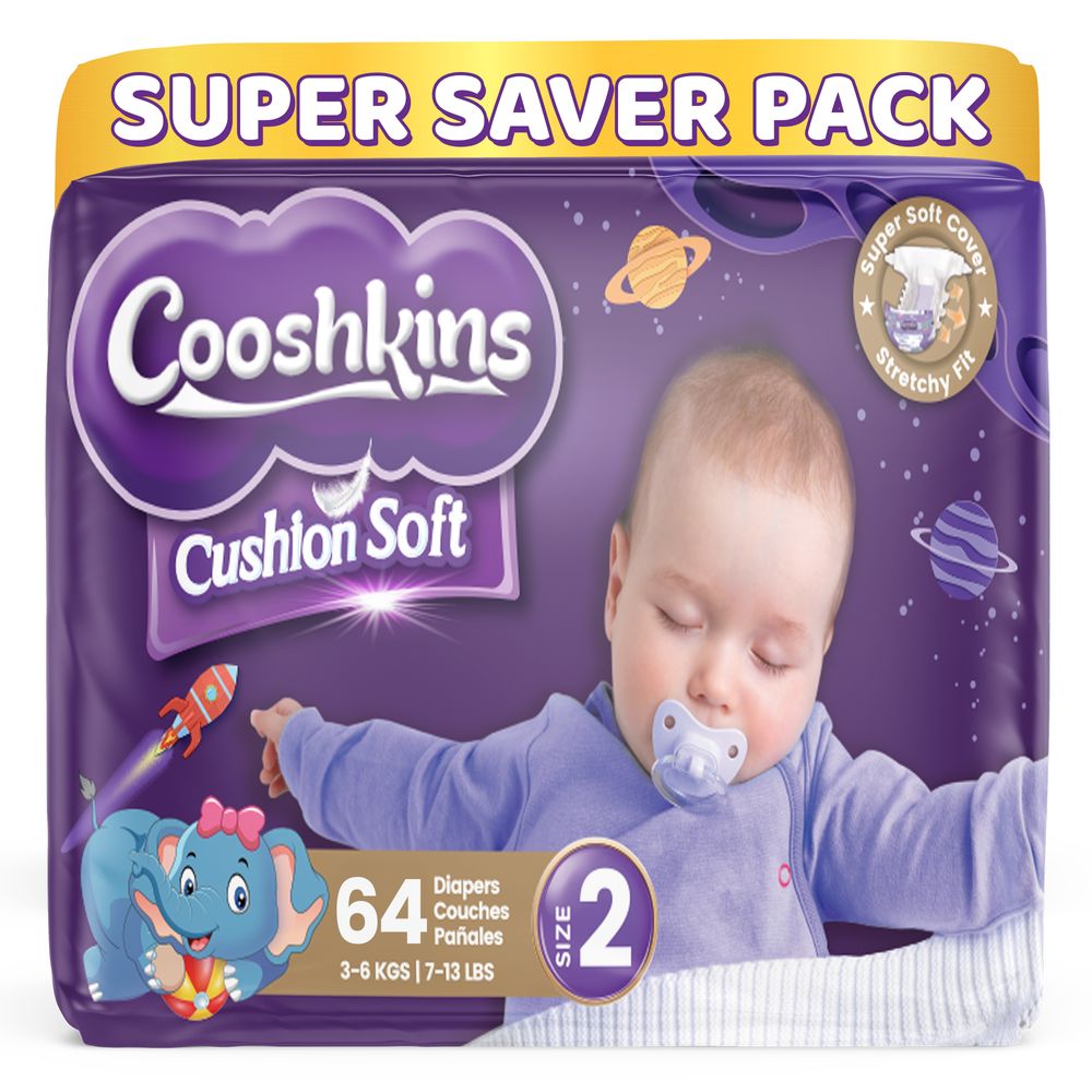 Cooshkins - Baby Cushion Soft Disposable Diapers - Size 2 - 3-6 kg - 64 Pcs