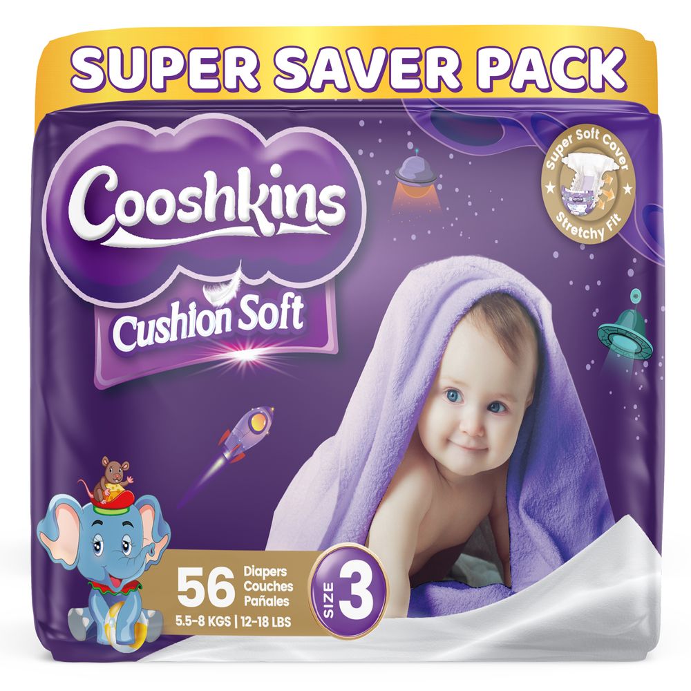 Cooshkins - Baby Cushion Soft Disposable Diapers - Size 3 - 5.5-8 kg - 56 Pcs