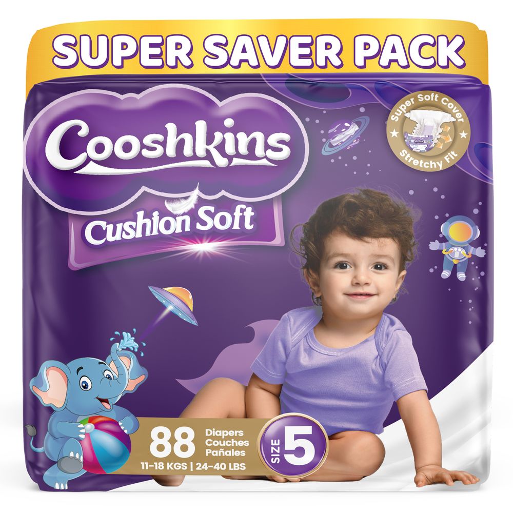 Cooshkins - Baby Cushion Soft Disposable Diapers - Size 5 - 11-18 kg - 88 Pcs
