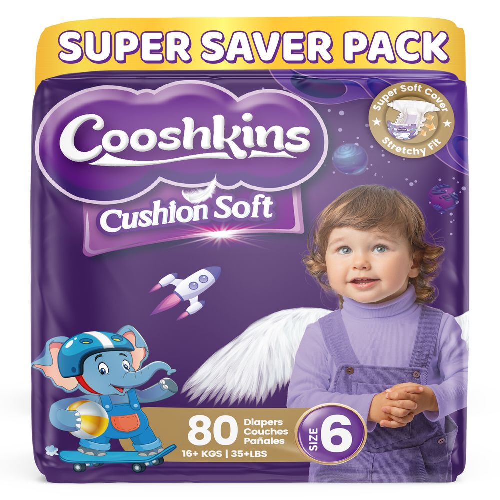 Cooshkins - Baby Cushion Soft Disposable Diapers - Size 6 - 16 Plus kg - 80 Pcs