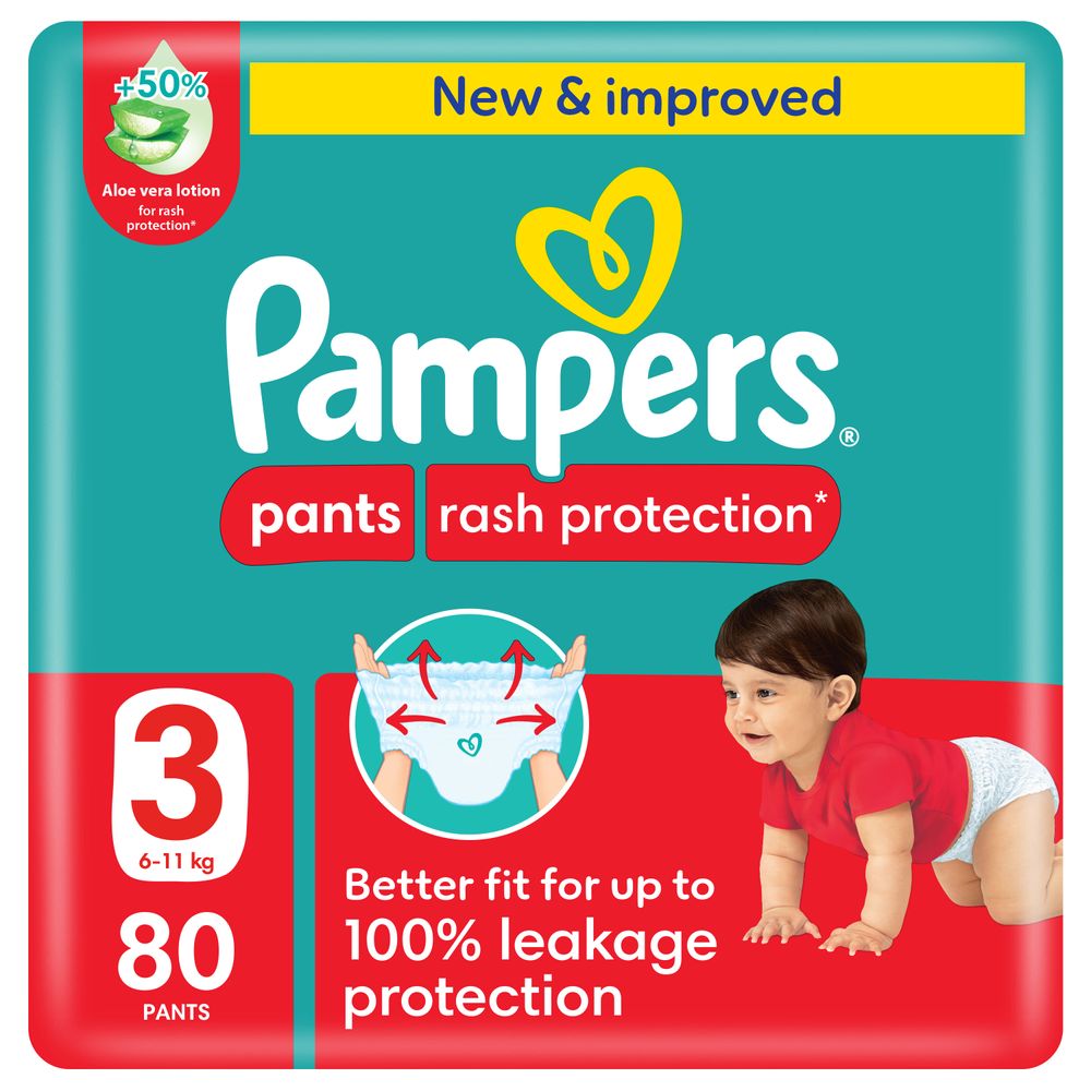 Pampers - Rash Protection Diapers Pants With Aloe Vera - Size 3 - 6-11kg - 80 Pcs