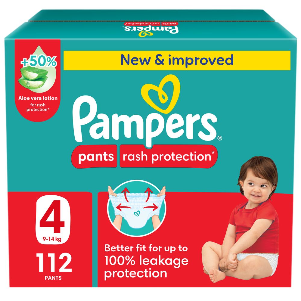 Pampers Rash Protection Diapers Pants With Aloe Vera - Size 4 - 9-14kg - 112 Pcs