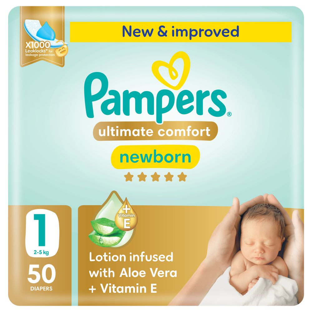 Pampers Ultimate Comfort Taped Diapers - Size 1 - 2-5 kg - 50 Diapers