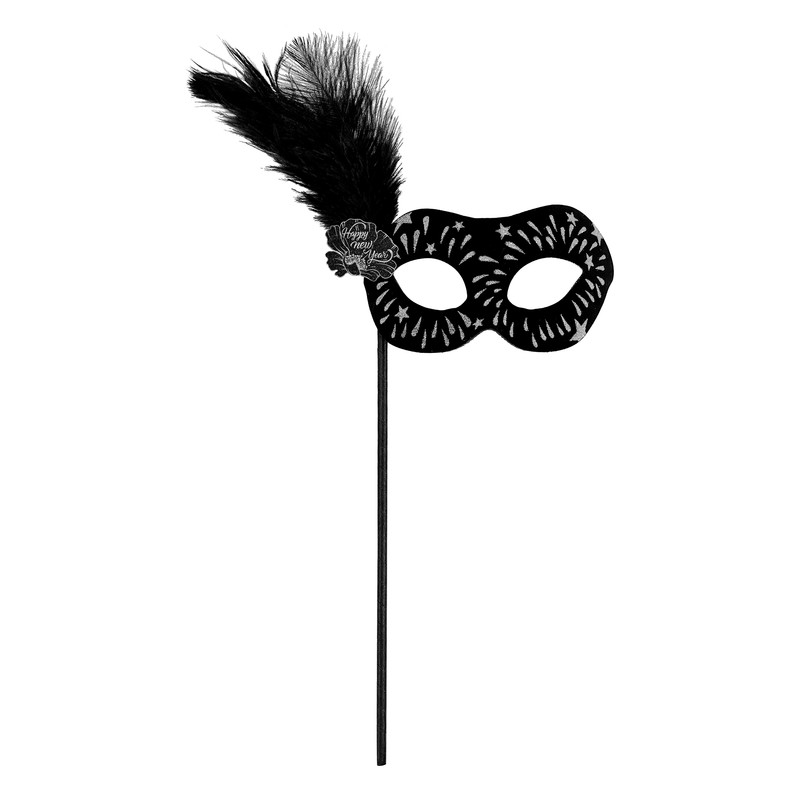 Party Magic - Glittered Eye Mask With Feather & Stick - Silver Stars