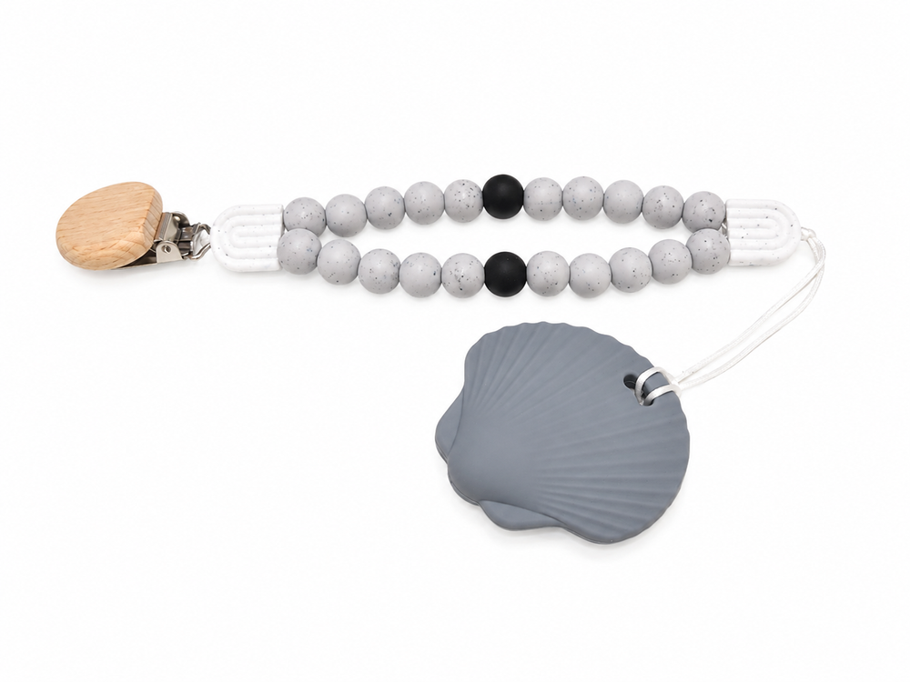 Maxims - The Speckled Oreo Teether Pacifier Clip - Grey
