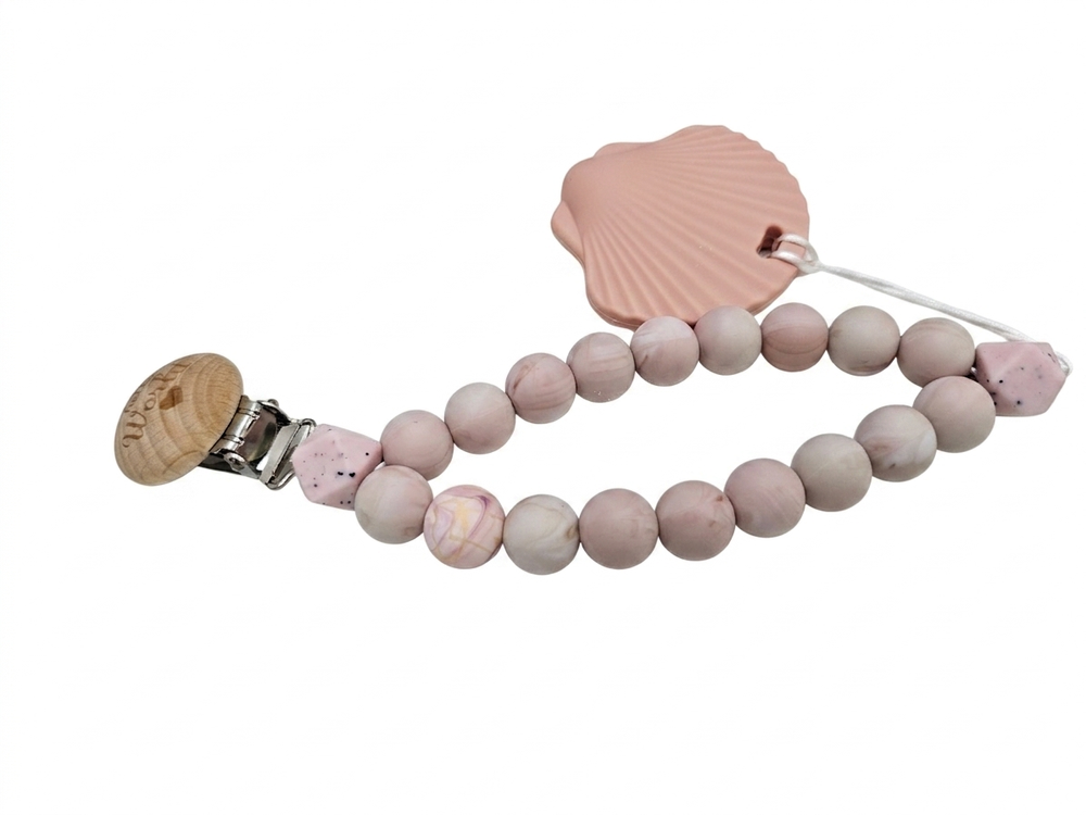 Maxims - Blush Marble Seashell Pacifier Clip And Teether