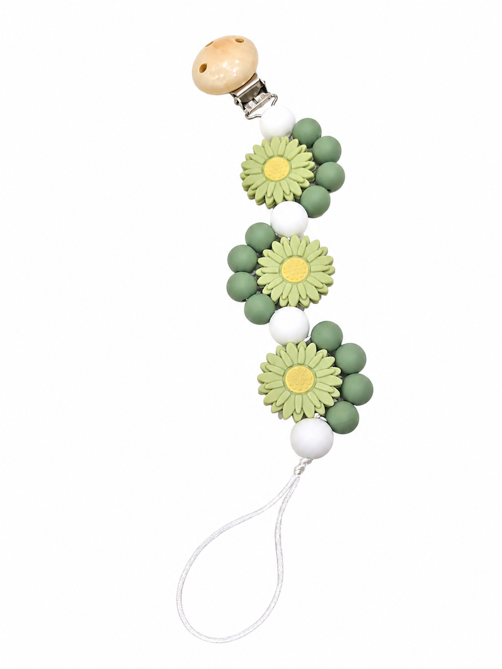 Maxims - The Meadow Floral Pacifier Clip - Green/White