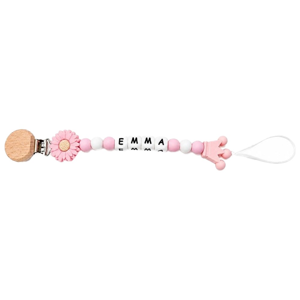 Maxims Baby Store - Personalised Daisy & Crown Pacifier Clip - Pink