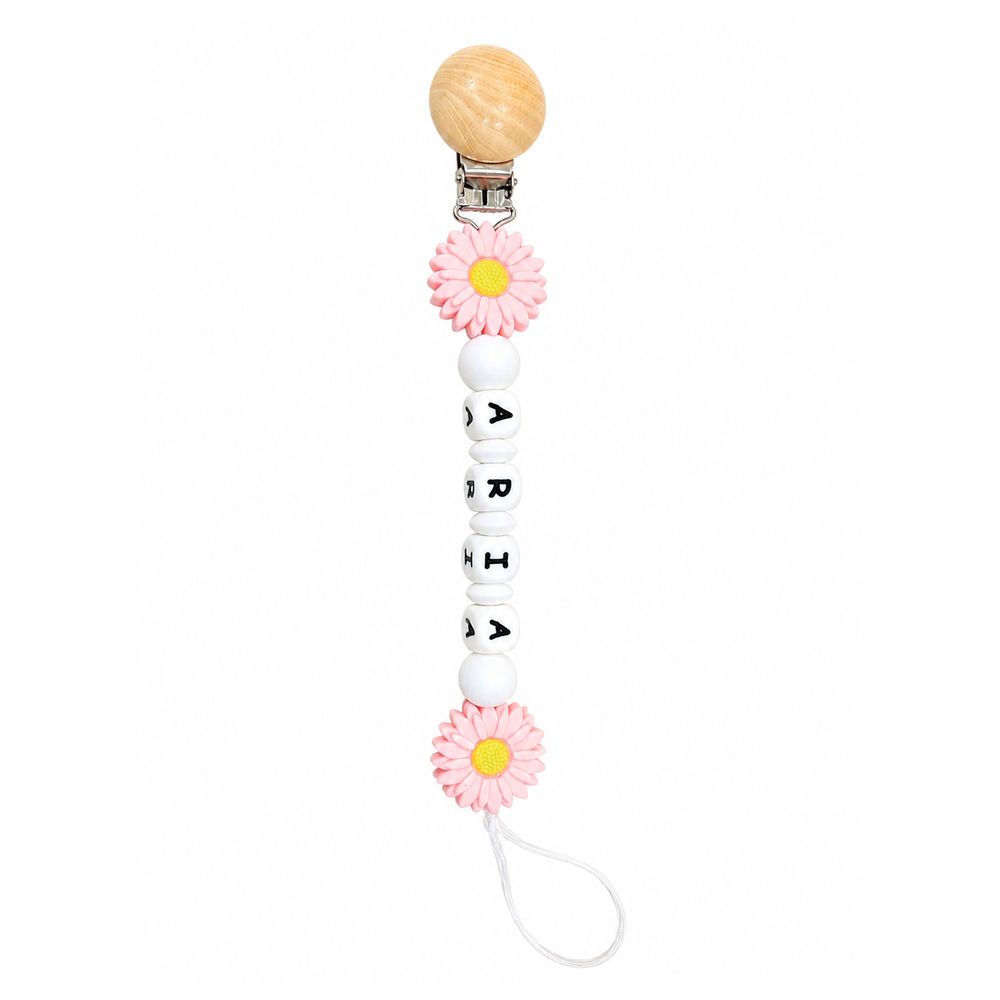Maxims - Personalised Daisy Pacifier Clip - Pink/White