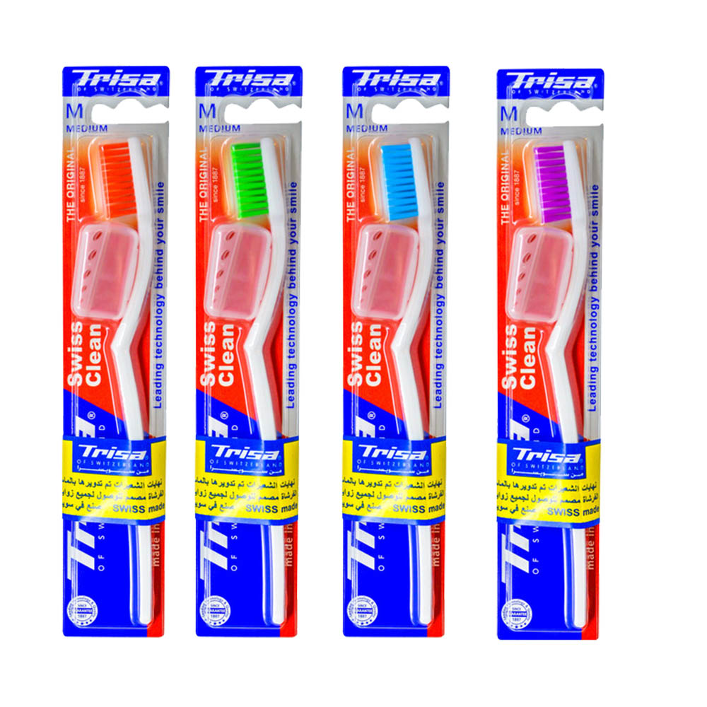 Trisa - Swiss Clean Adult Medium Toothbrush With Travel Cap - Color May Vary - 1 Pc