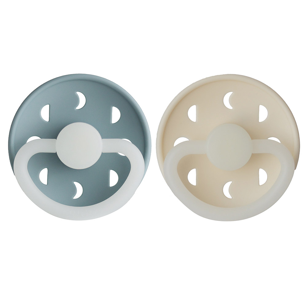 Frigg - Moon Phase Latex Baby Pacifier - Stone Blue Night/Cream Night - 2Pc Set