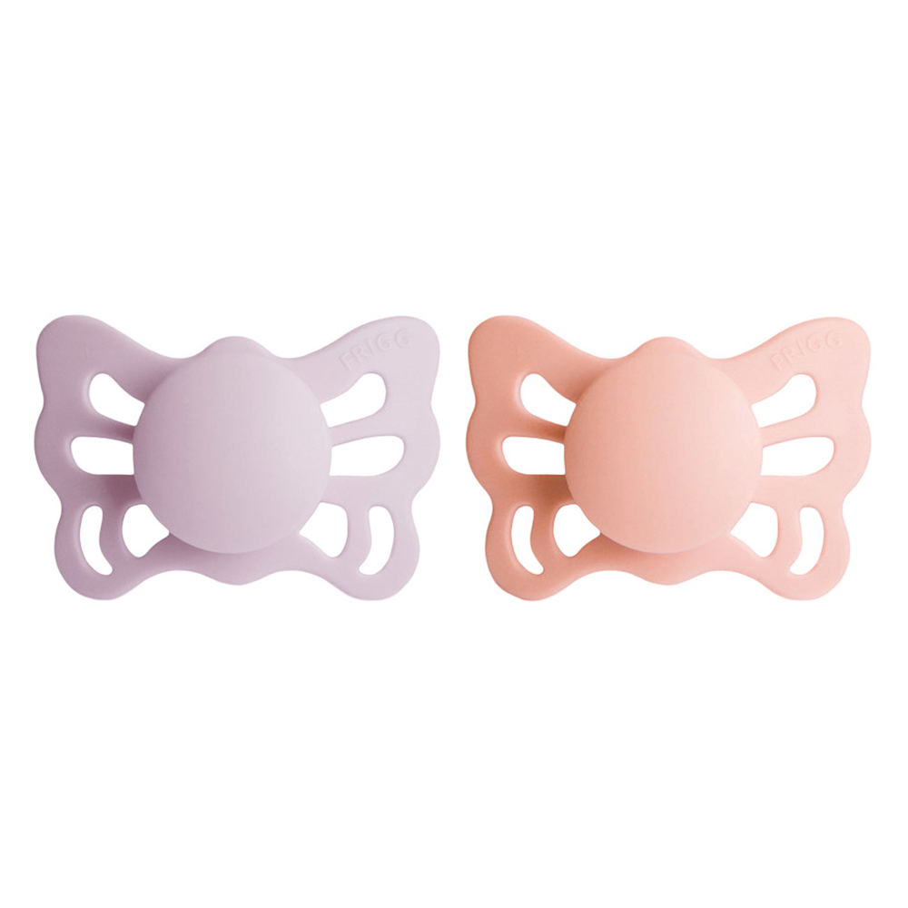 Frigg - Butterfly Anatomical Silicone Baby Pacifier 0-6M - Soft Lilac/Pretty In Peach - 2Pc Set - S1