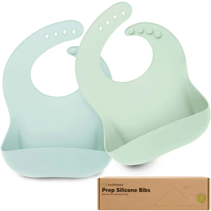 Keababies - Prep Silicone Baby Bibs - Pastel Sky - 2 Pc Set