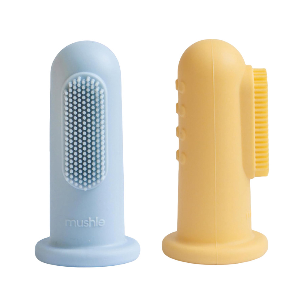 Mushie - Finger Toothbrush - 2Pc Set - Powder Blue/Pale Daffodil