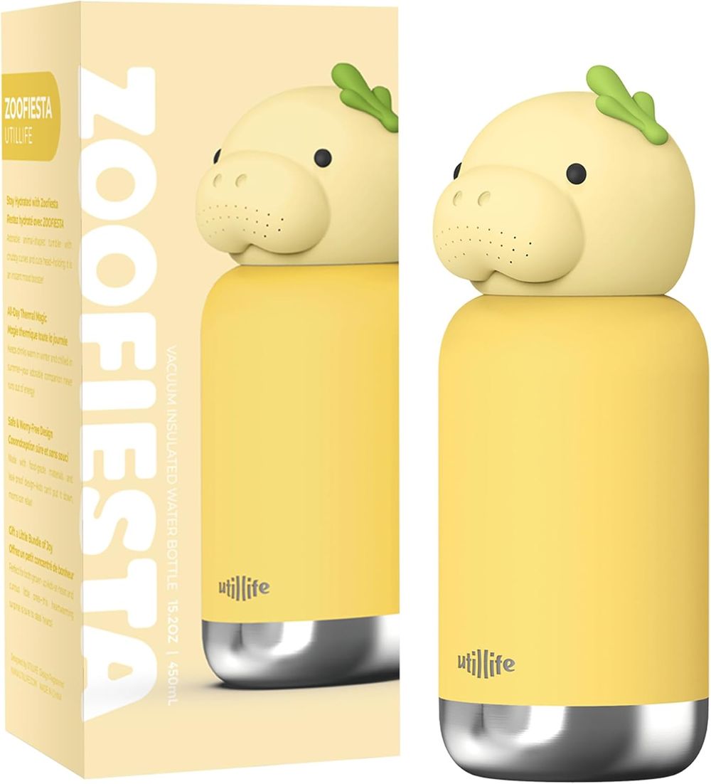 Utillife - Zoofiesta Kids Insulated Water Bottle - Dugong - Yellow - 450 ml