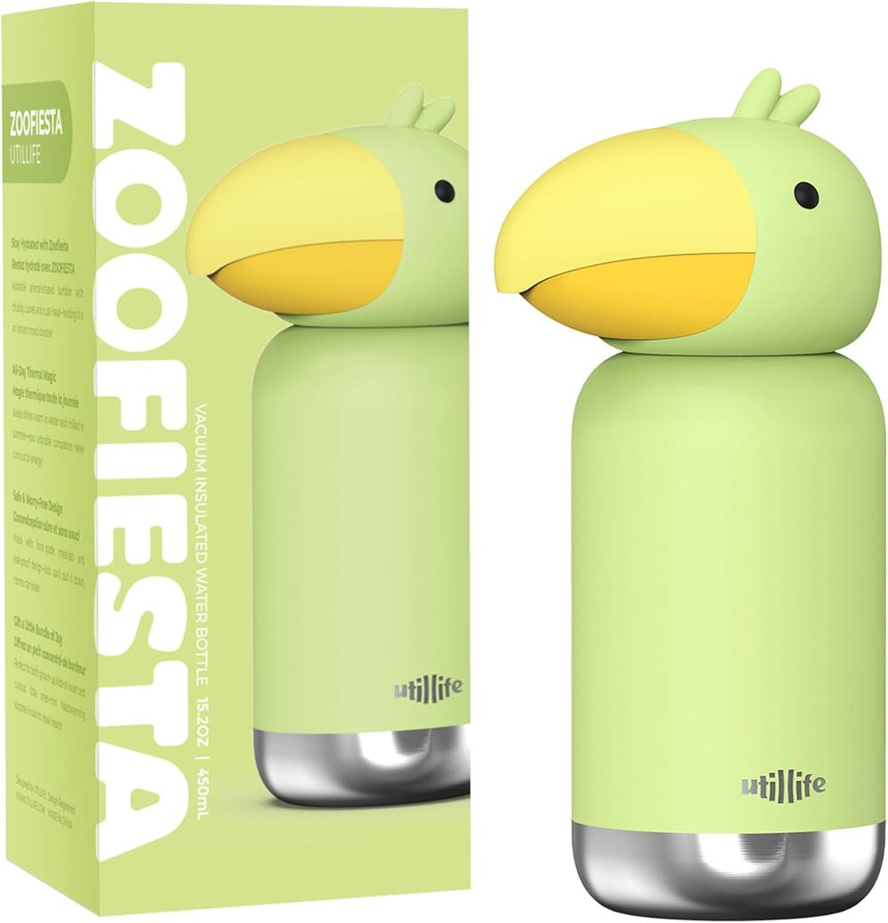 Utillife - Zoofiesta Kids Insulated Water Bottle - Toucan - Green - 450 ml