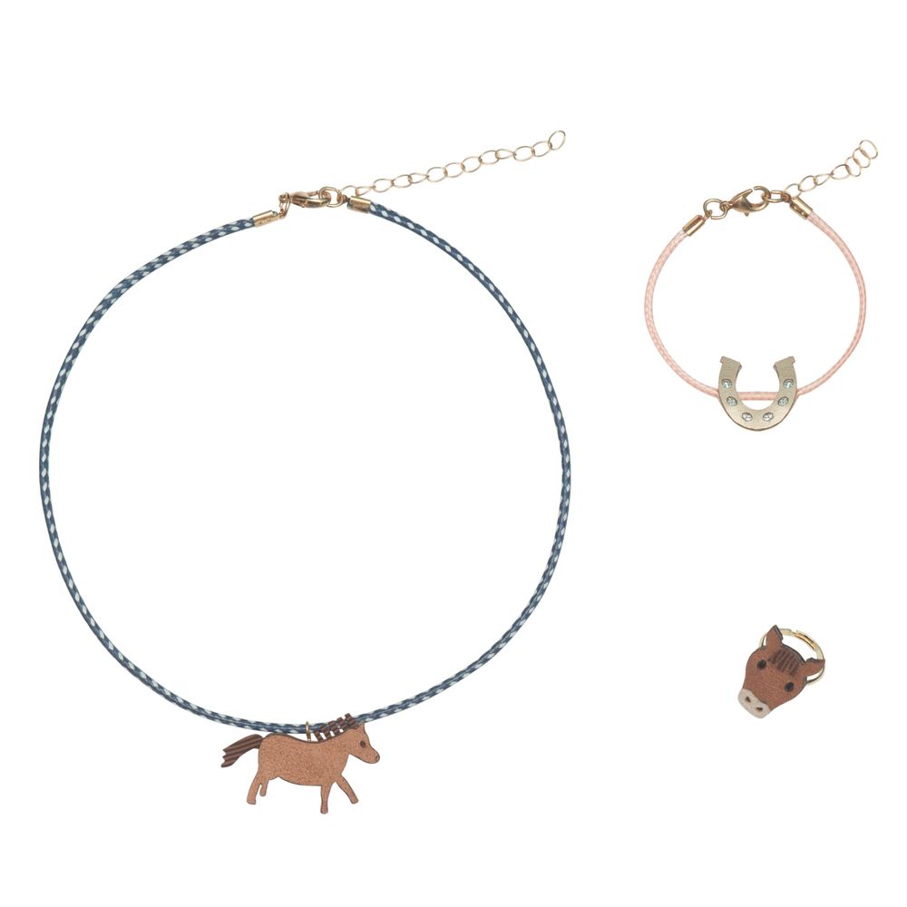 Mimi & Lula - Necklace With Charm Bracelet & Ring Set - Horse - 3 Pcs