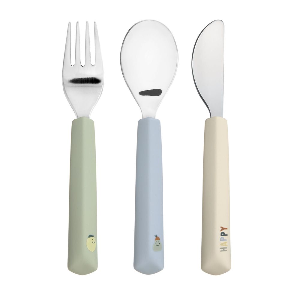 Lassig Happy Fruits Cutlery Set With Silicone Handle - Lemon - 3 Pcs