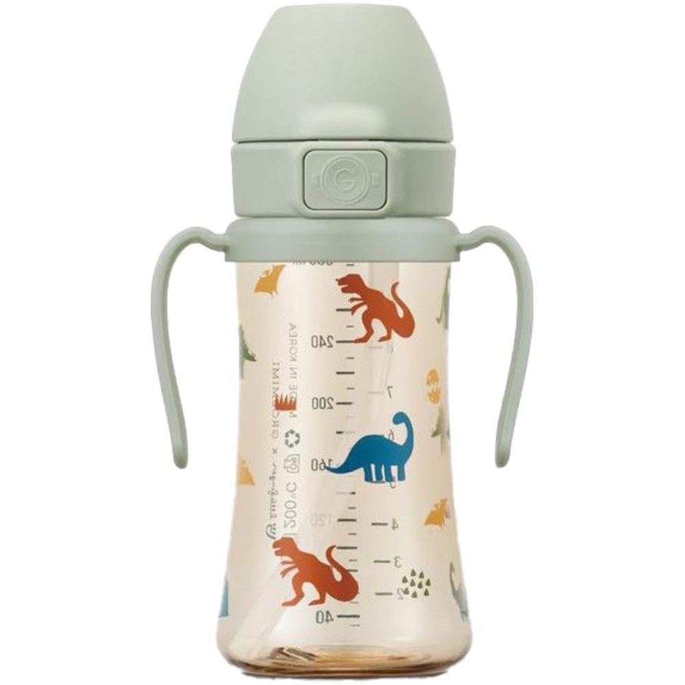 Grosmimi - Flip Top Spill Proof Sippy Cup With Stage 2 Straw - Dinosaur - 300 ml