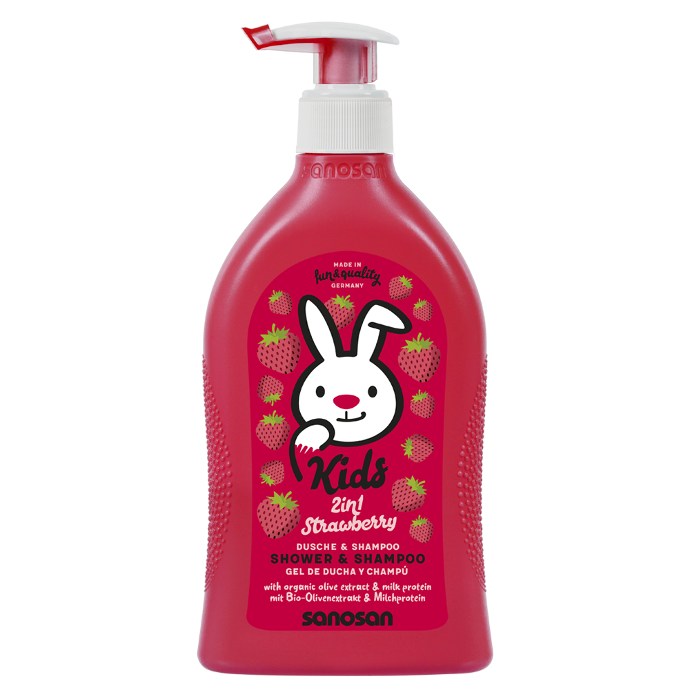SANOSAN Kids Shower & Shampoo Strawberry 2-in-1 Hair & Body Wash for Children 400ML