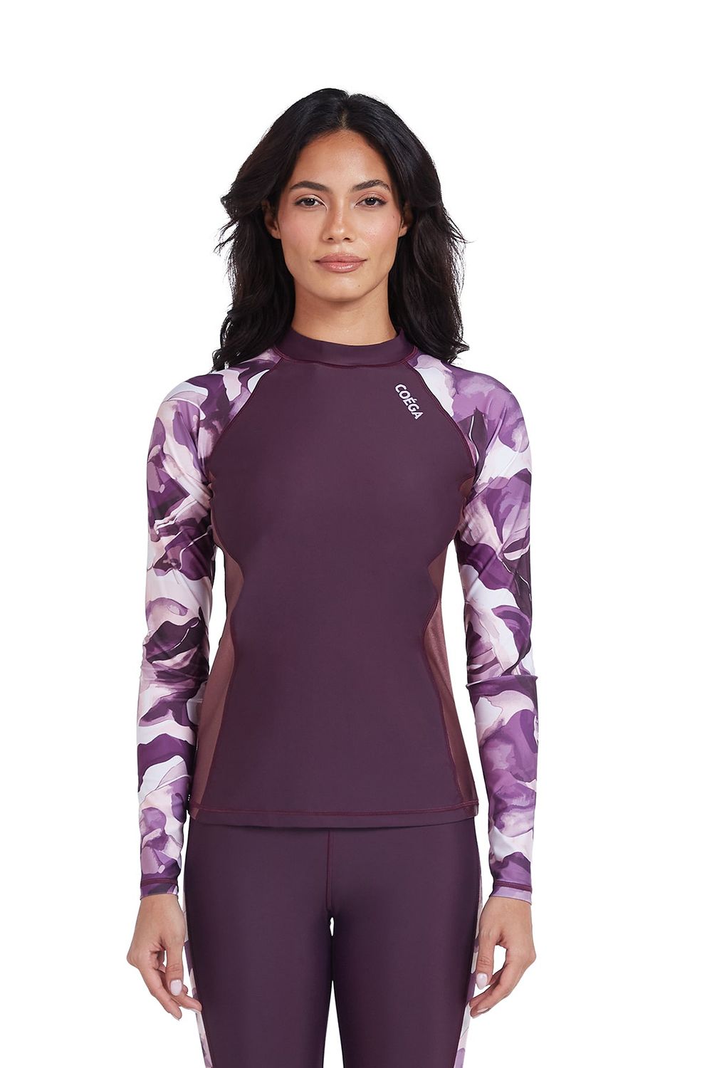 Coega Sunwear - Women's Long Sleeves Rashguard Swimwear - Dusky Purple Textures