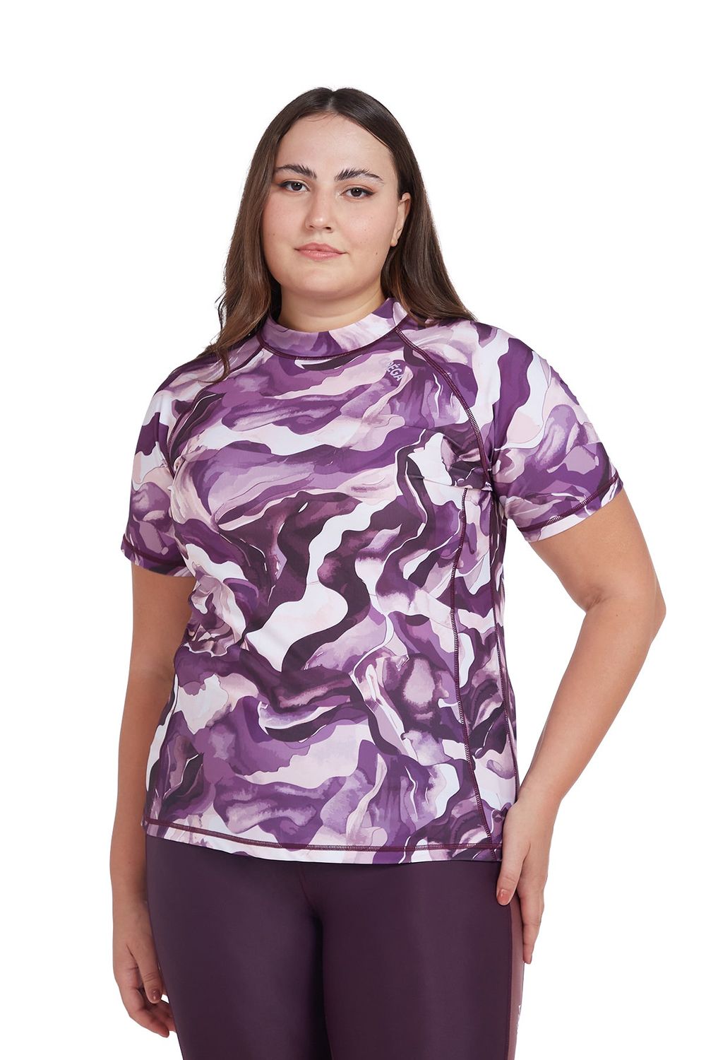 Coega Sunwear - Women's Short Sleeves Rashguard Swimwear - Dusky Purple Textures