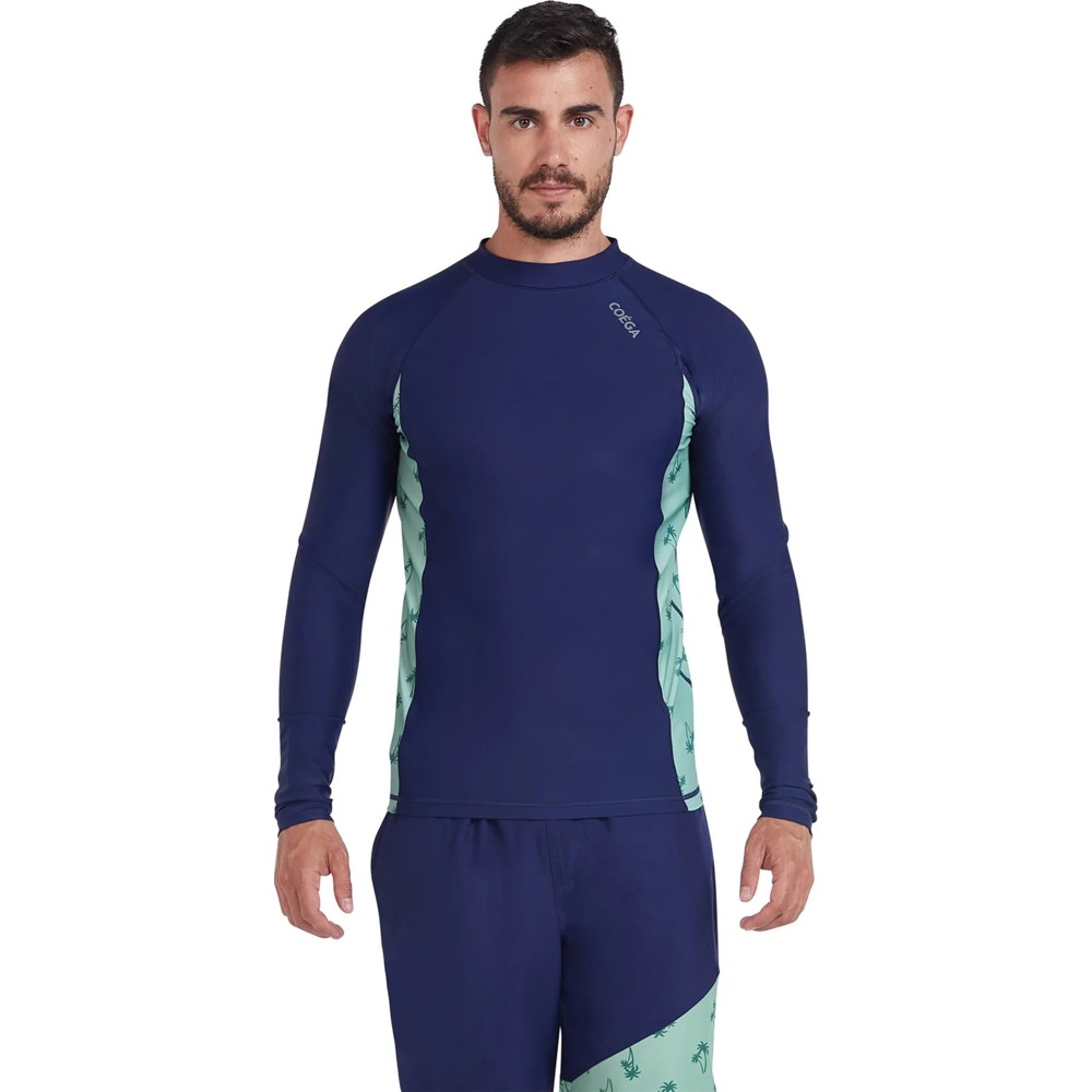 Coega Sunwear Men's Long Sleeve Rashguard - Navy Spring Palms