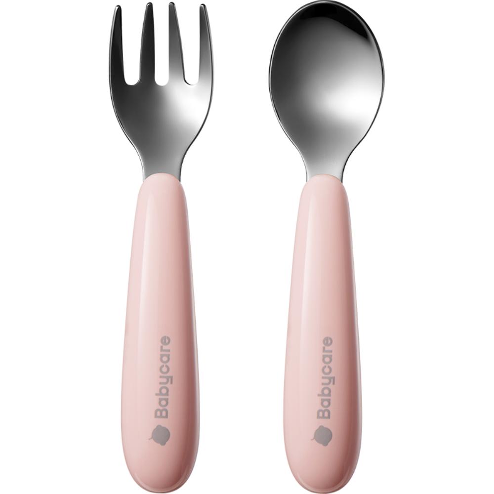 Babycare Stainless Steel Fork & Spoon Set - Pink