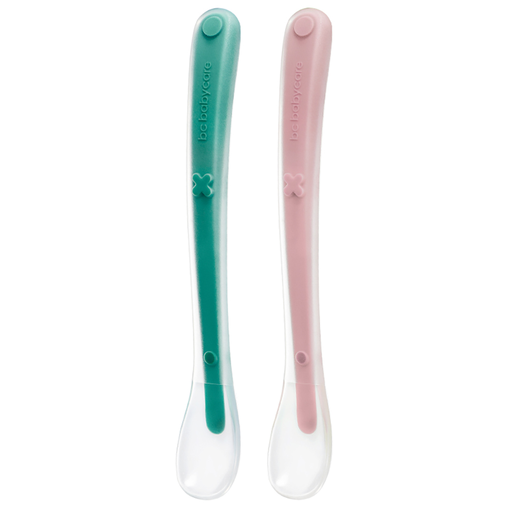 Babycare Baby Silicone Spoons - Light Green/Pearly Pink - Pack of 2