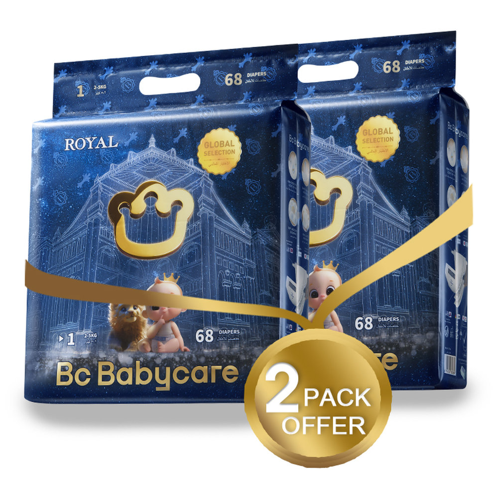 Babycare - Royal Baby Diapers - Size 1 - 2-5 Kg - Pack of 2 - 136 Pcs