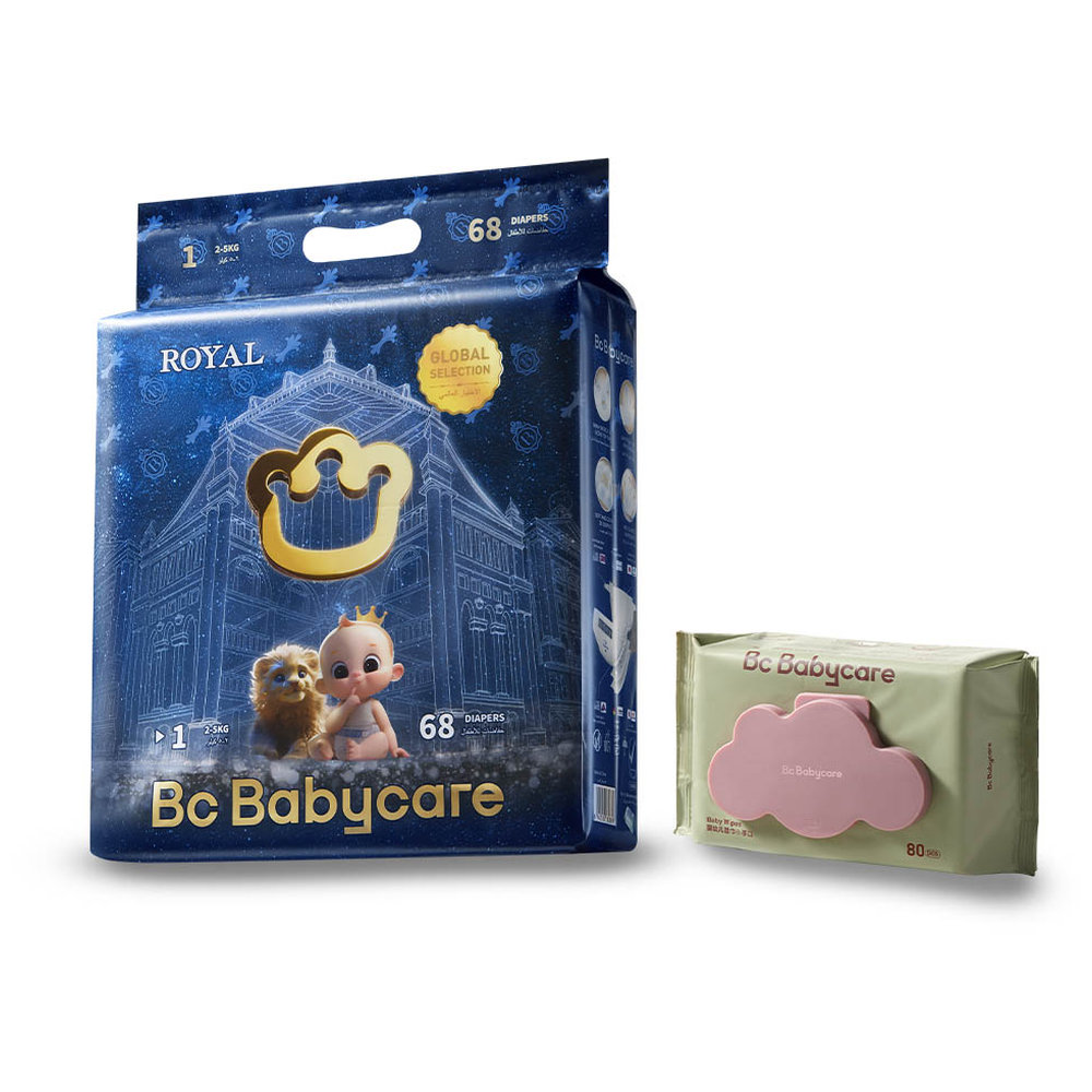 Babycare - Royal Baby Diapers Size 1 2-5Kg - 1 Pack 68pcs + 1 Wipes 80pcs - Mega Super Bundle