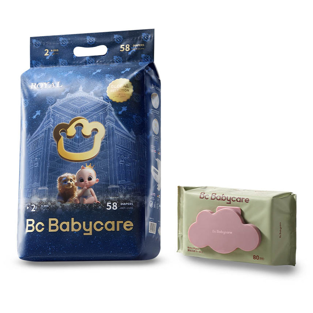 Babycare - Royal Baby Diapers Size 2 4-8Kg -1 Pack 58pcs + 1 Wipes 80pcs - Mega Super Bundle
