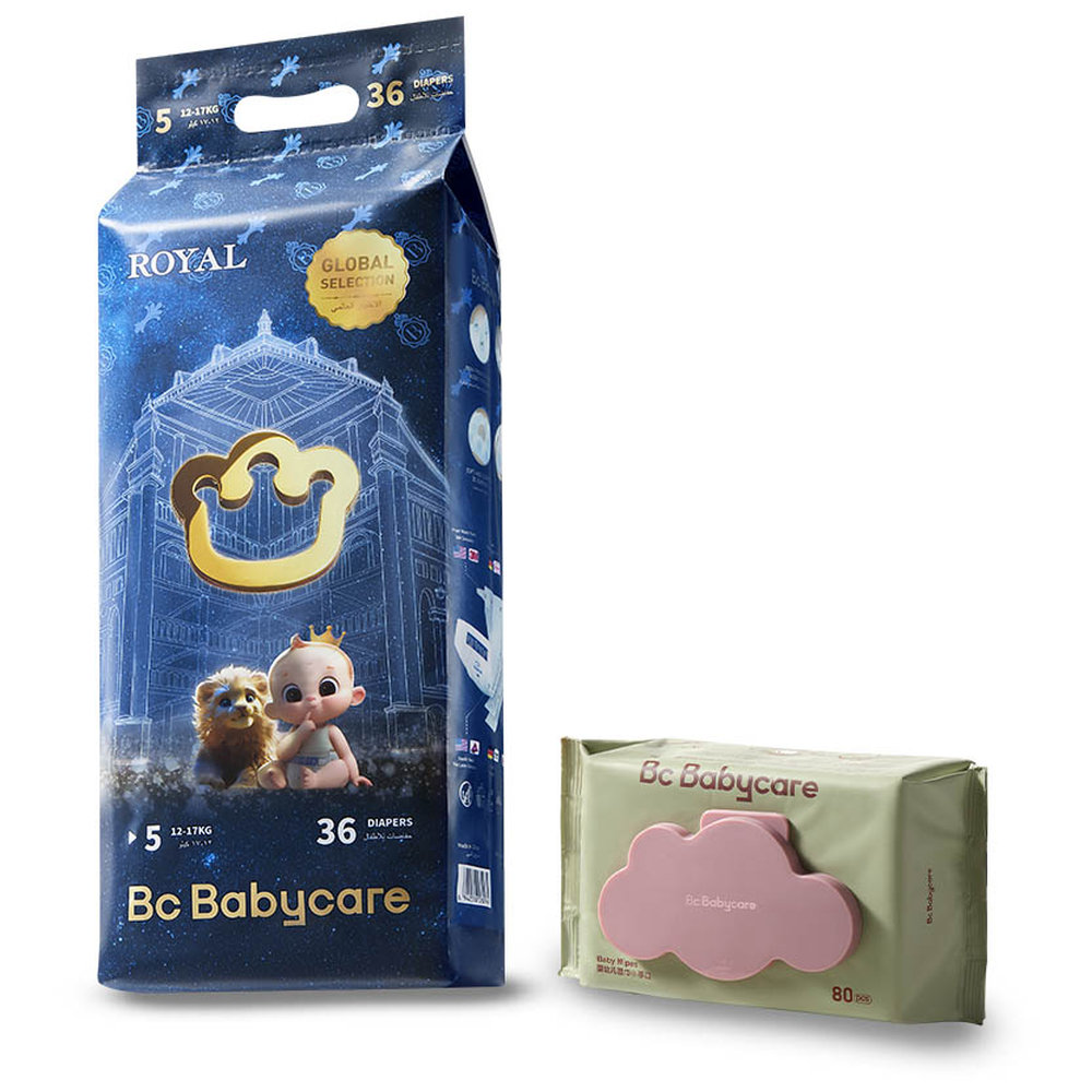 Babycare - Royal Baby Diapers Size 5 12-17Kg - 1 Pack 36pcs + 1 Wipes 80pcs - Mega Super Bundle