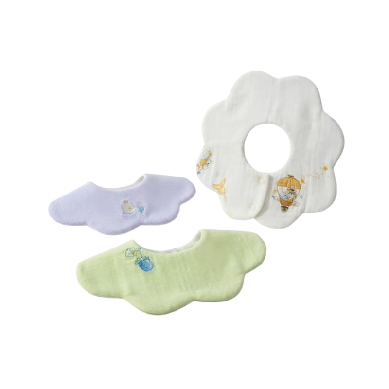Woobaby - Drool Pure Cotton Bib Towel - Multicolor - 3 Pcs