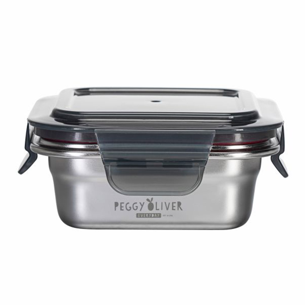 Peggy Oliver - Everyday Square Stainless Steel Container With Airtight Locking Lid - Black