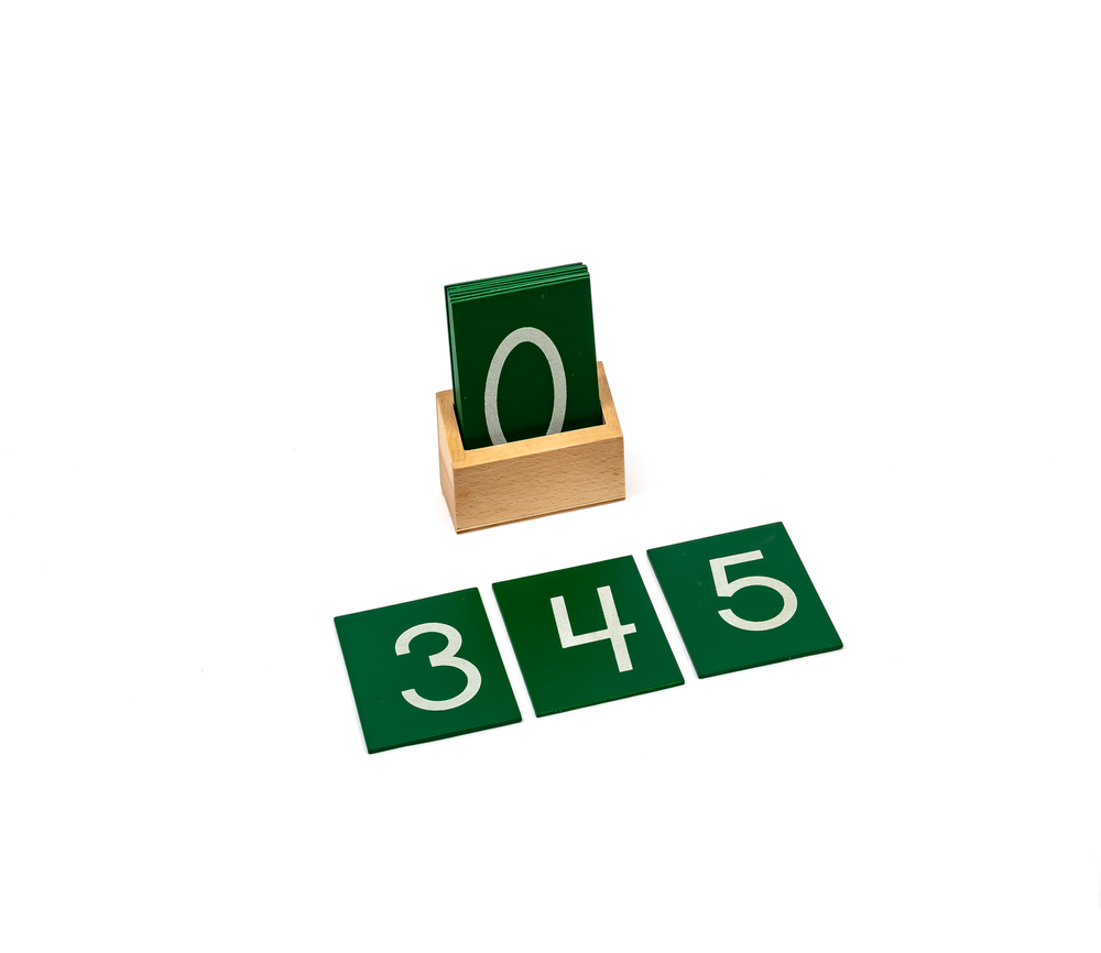 Edu Fun - Sand Paper English Numbers & Wooden Box Set - Beige/Green - 11 Pcs