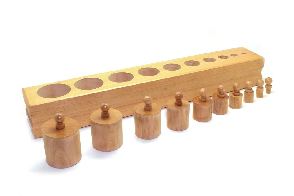 Edu Fun - Montessori Cylinder Blocks With Wooden Base Toy Set - Beige - 11 Pcs