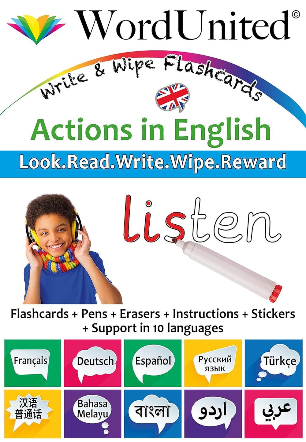 Word United - Actions In English - Write & Wipe Flash Cards