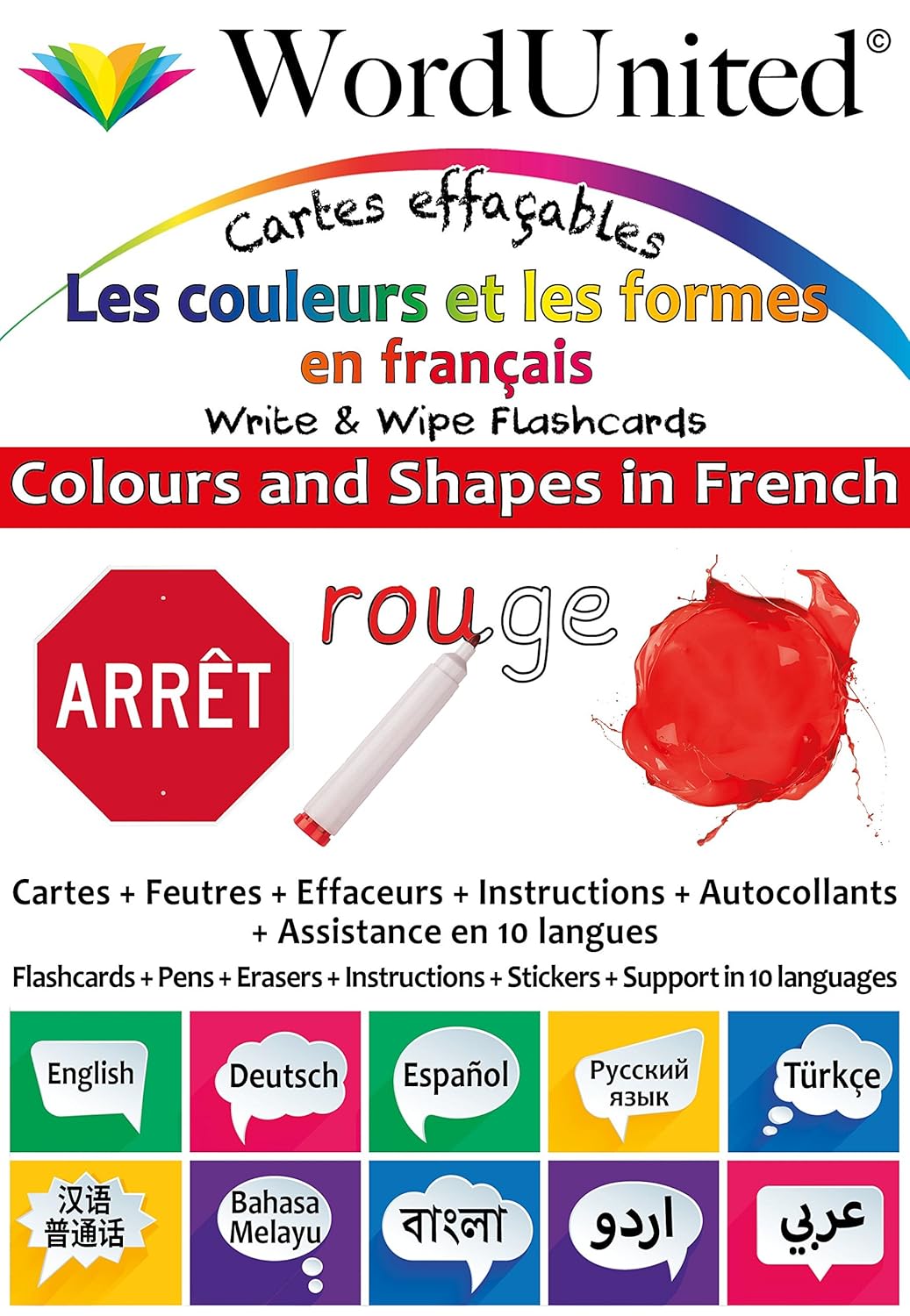 Word United - Colors & Shapes In French - Write & Wipe Flash Cards
