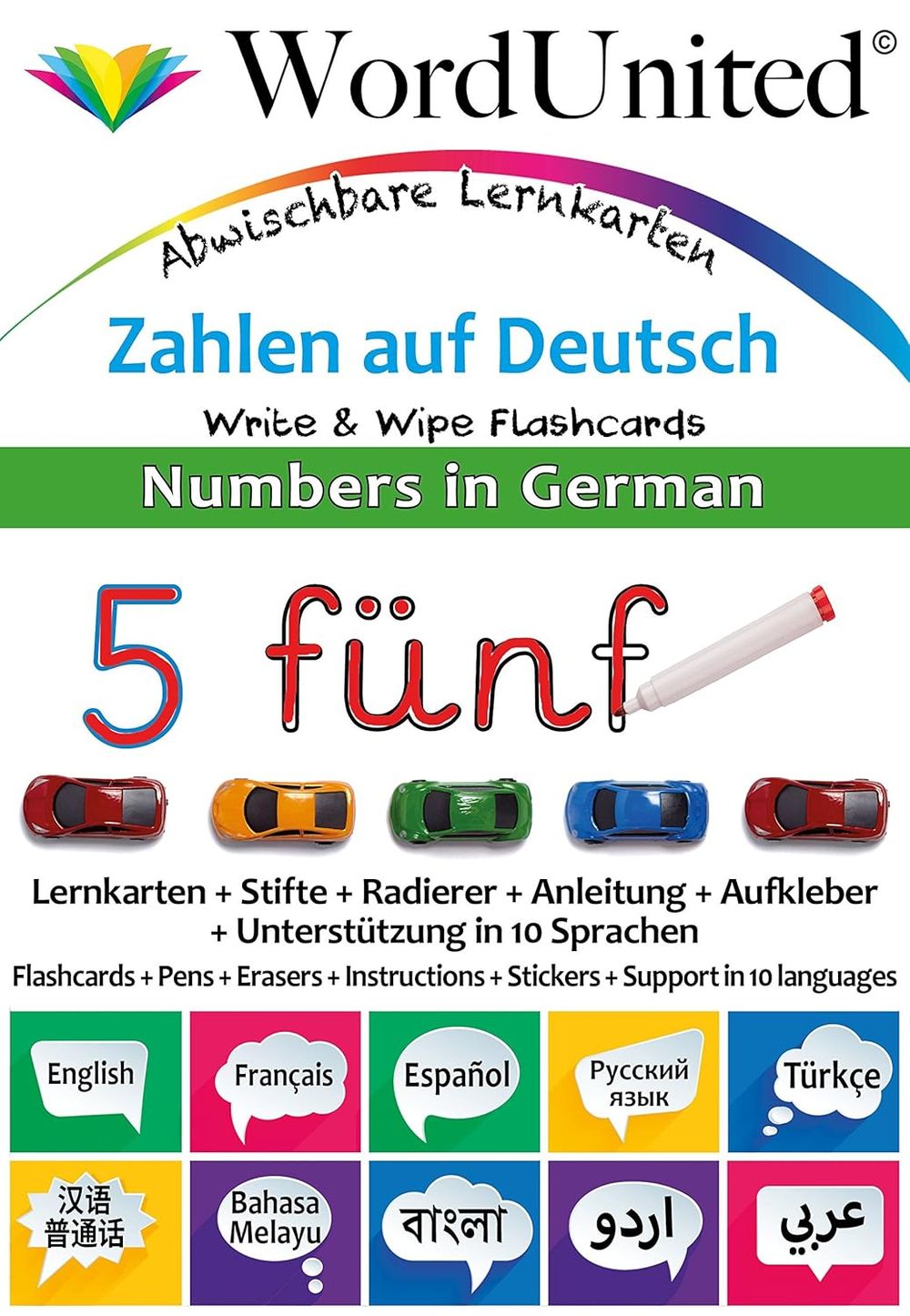 Word United - Numbers In German - Write & Wipe Flash Cards