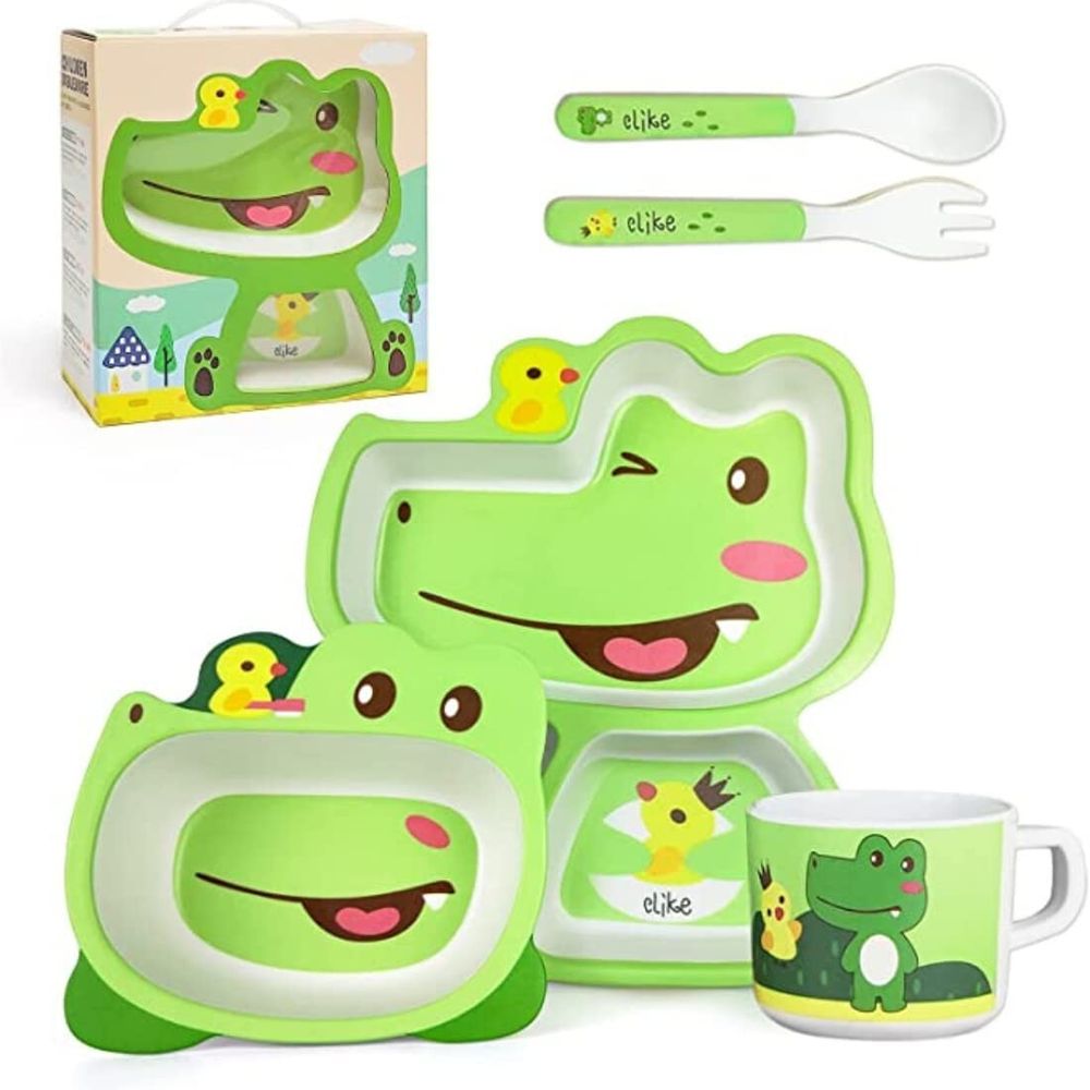 Factory Price Cute Croc Bamboo Tableware Set - 5 Pcs