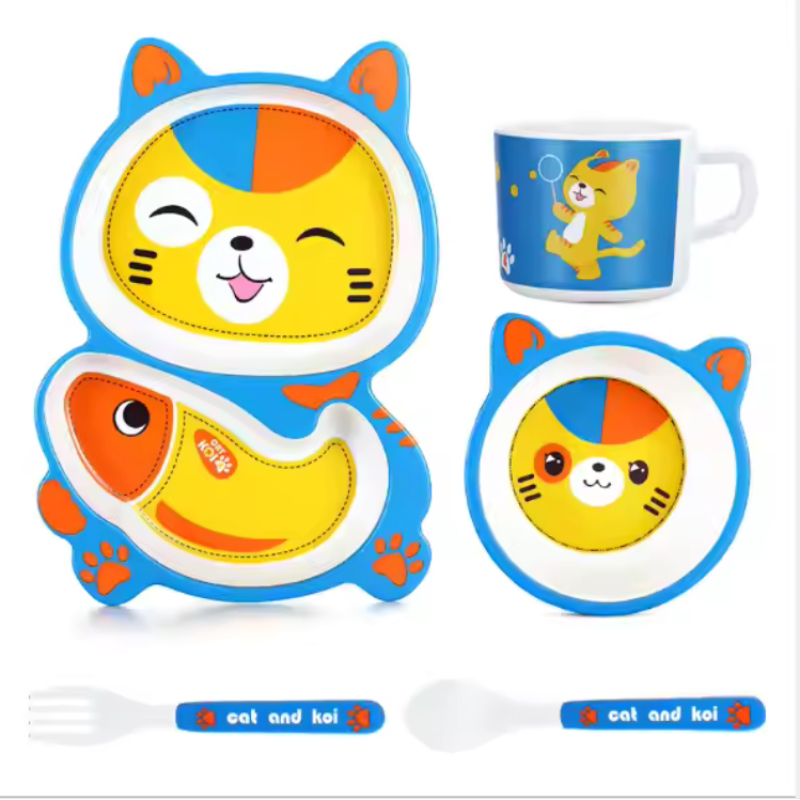 Factory Price - Cat & Koi Bamboo Tableware Set - 5pcs