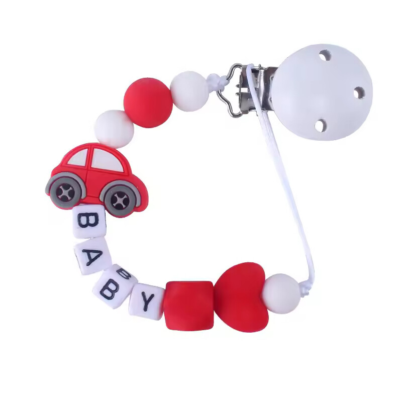 Factory Price - Car Silicone Pacifier Clip - Red/White